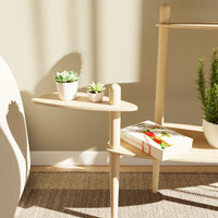 Étagère modulaire en bois clair à plusieurs niveaux pour plantes, conçue pour s'adapter et s'ajouter aux tables Canopée Design.