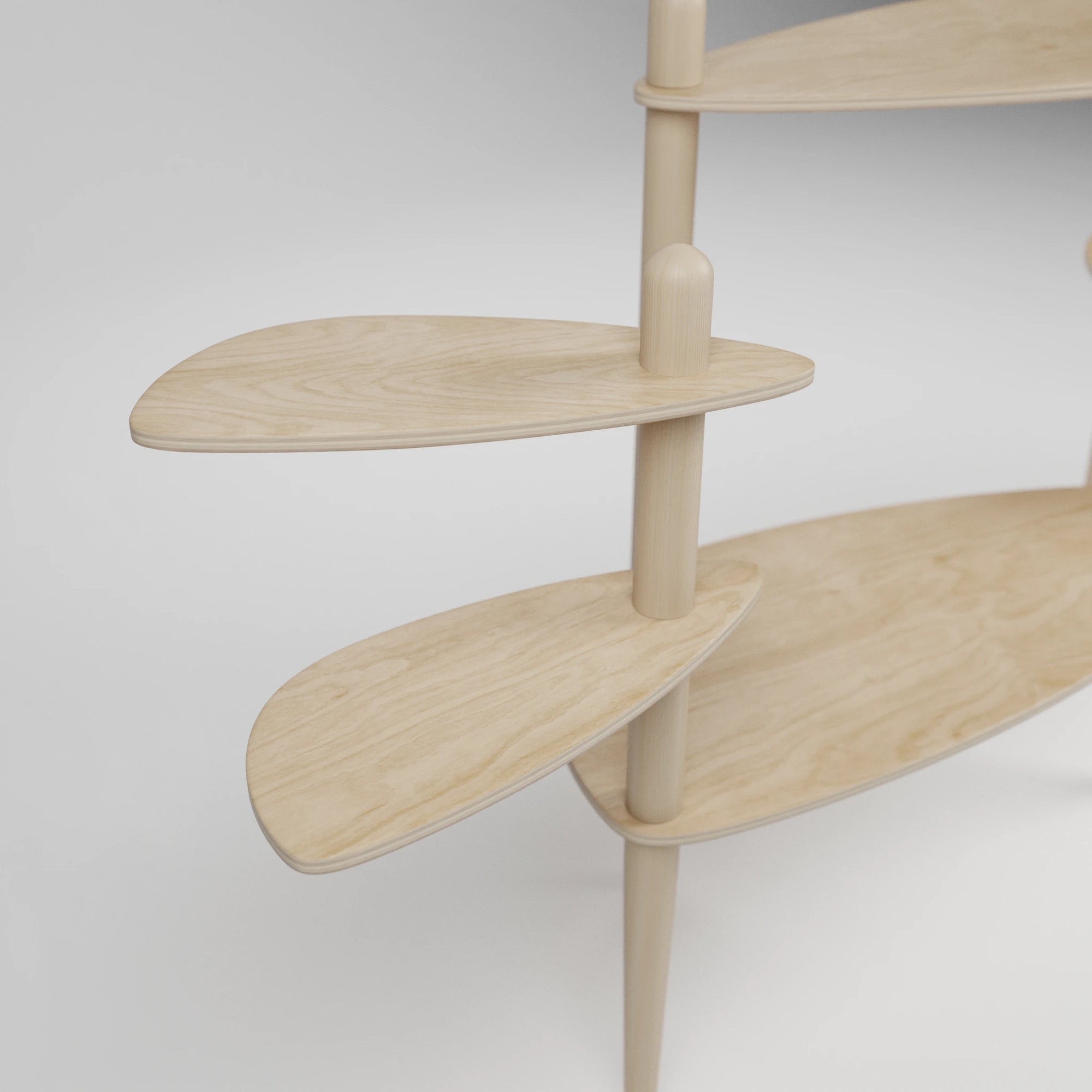 Étagère modulaire en bois clair à plusieurs niveaux pour plantes, conçue pour s'adapter et s'ajouter aux tables Canopée Design.