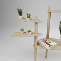 Étagère modulaire en bois clair à plusieurs niveaux pour plantes, conçue pour s'adapter et s'ajouter aux tables Canopée Design.