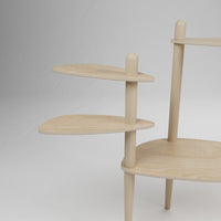 Étagère modulaire en bois clair à plusieurs niveaux pour plantes, conçue pour s'adapter et s'ajouter aux tables Canopée Design.