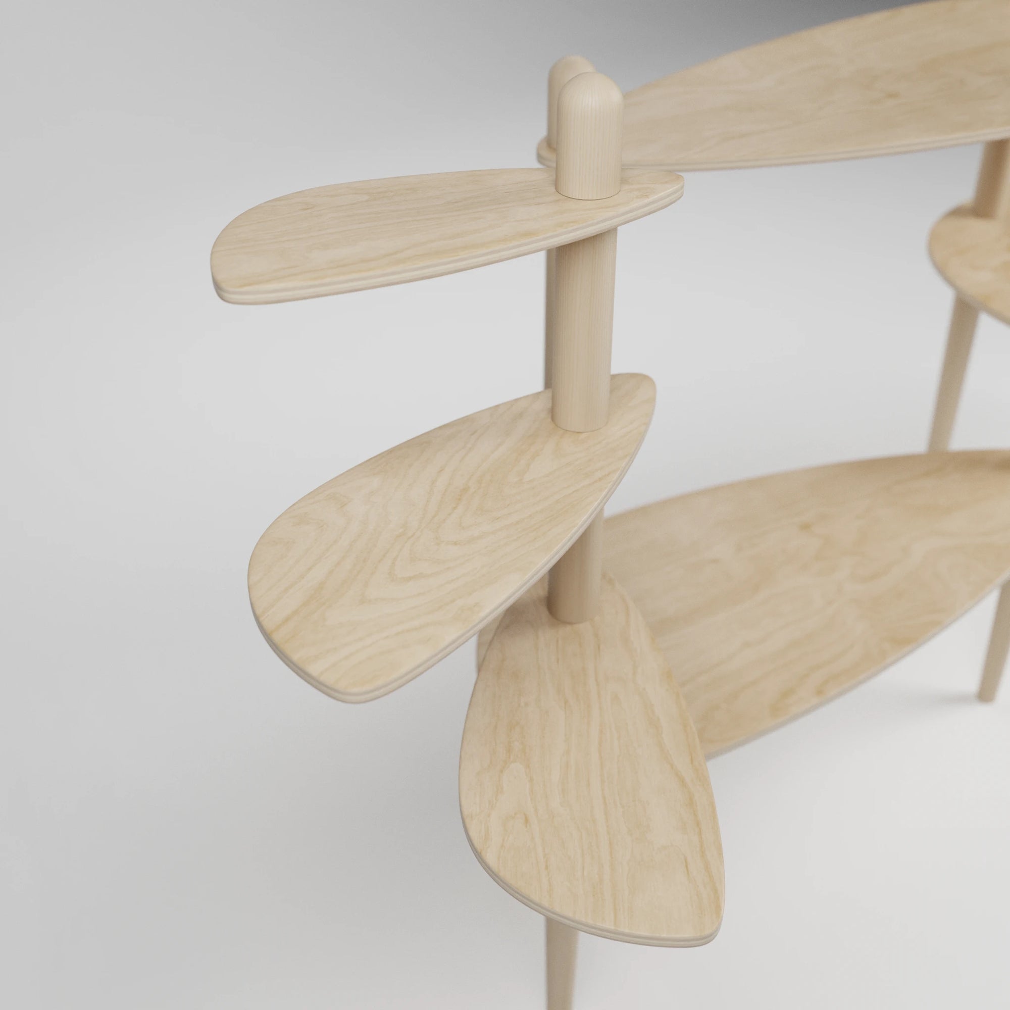 Étagère modulaire en bois clair à plusieurs niveaux pour plantes, conçue pour s'adapter et s'ajouter aux tables Canopée Design.